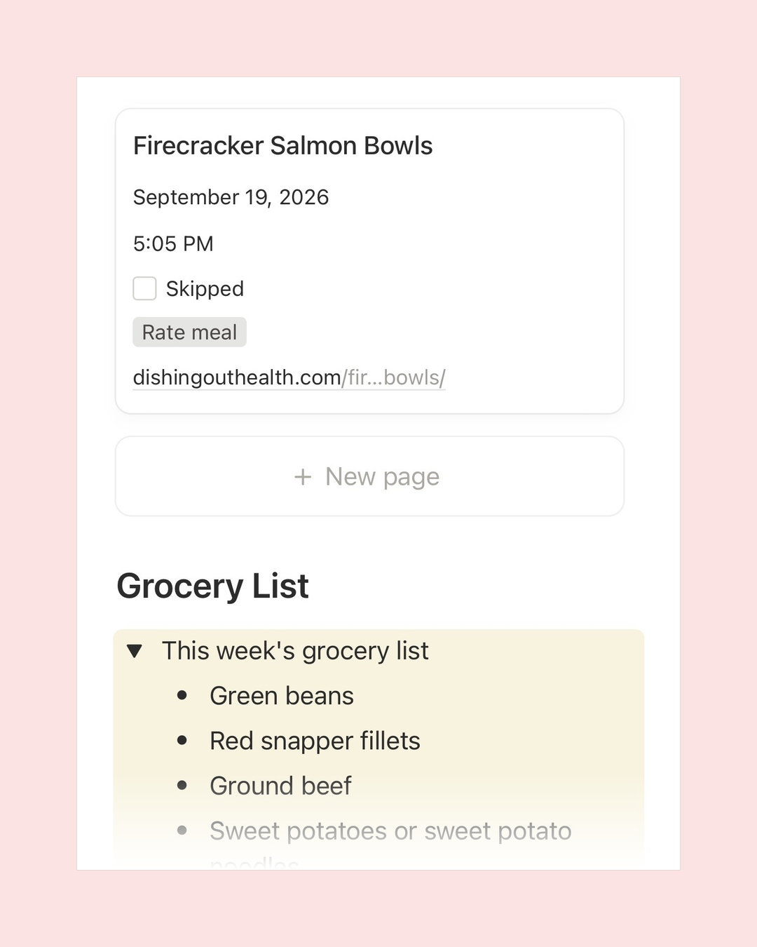 Kitchen Brain weekly grocery list