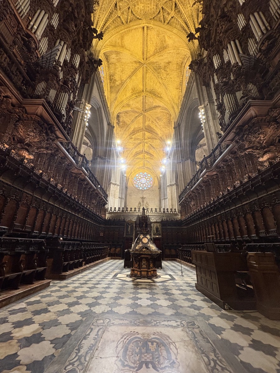 The choir flanked by two 19th century organs